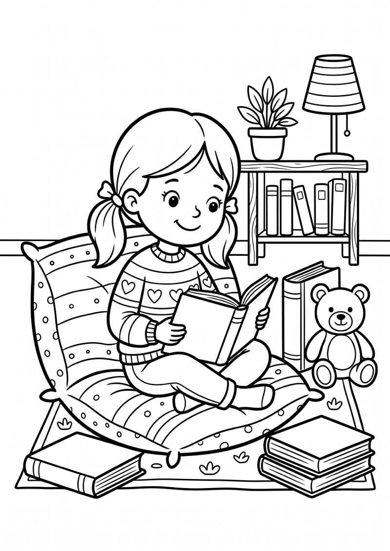 Meisje Leest Boek Kleurplaat — gratis kleurplaat printen