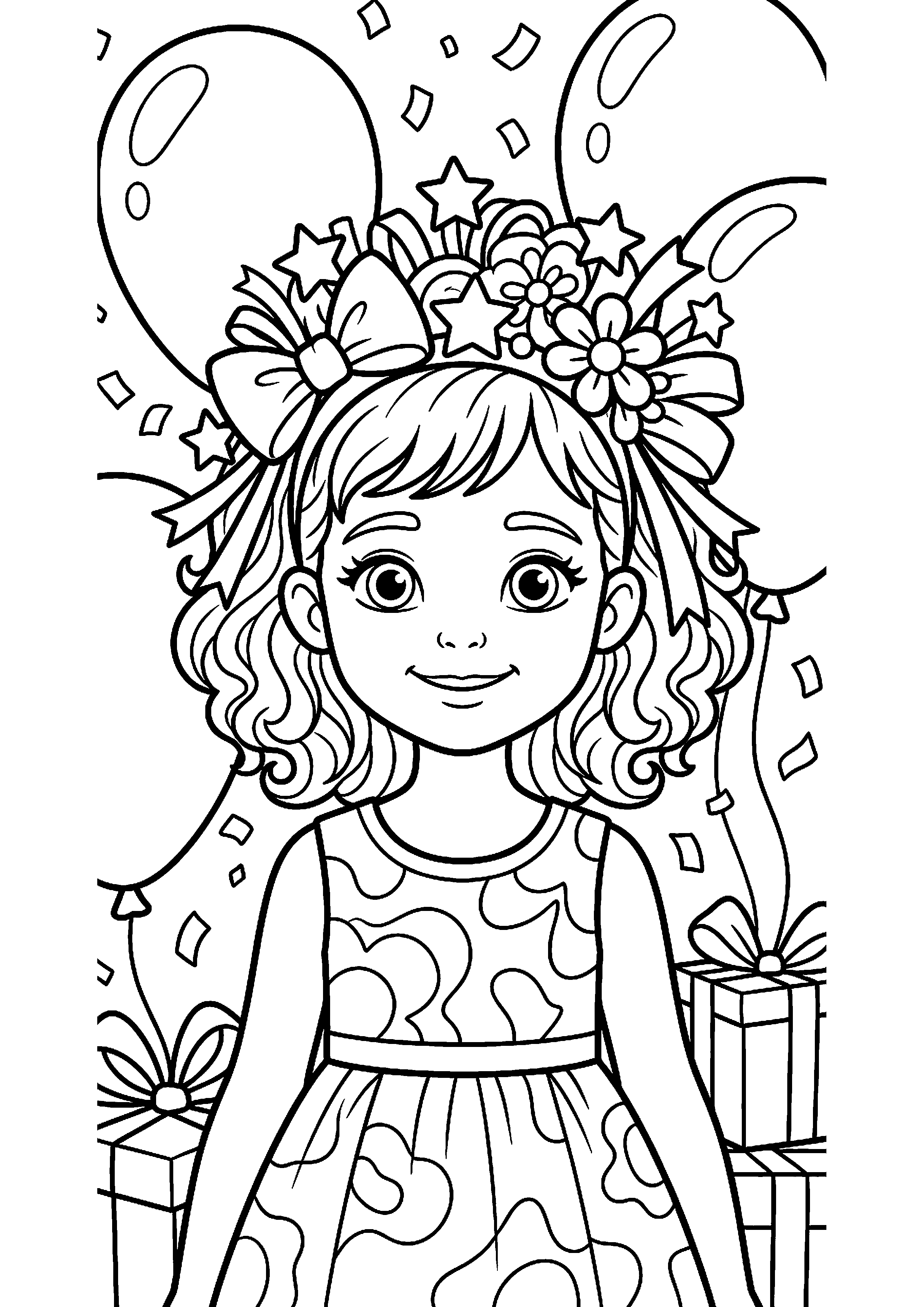 Meisje met feestelijke haarband kleurplaat — gratis kleurplaat