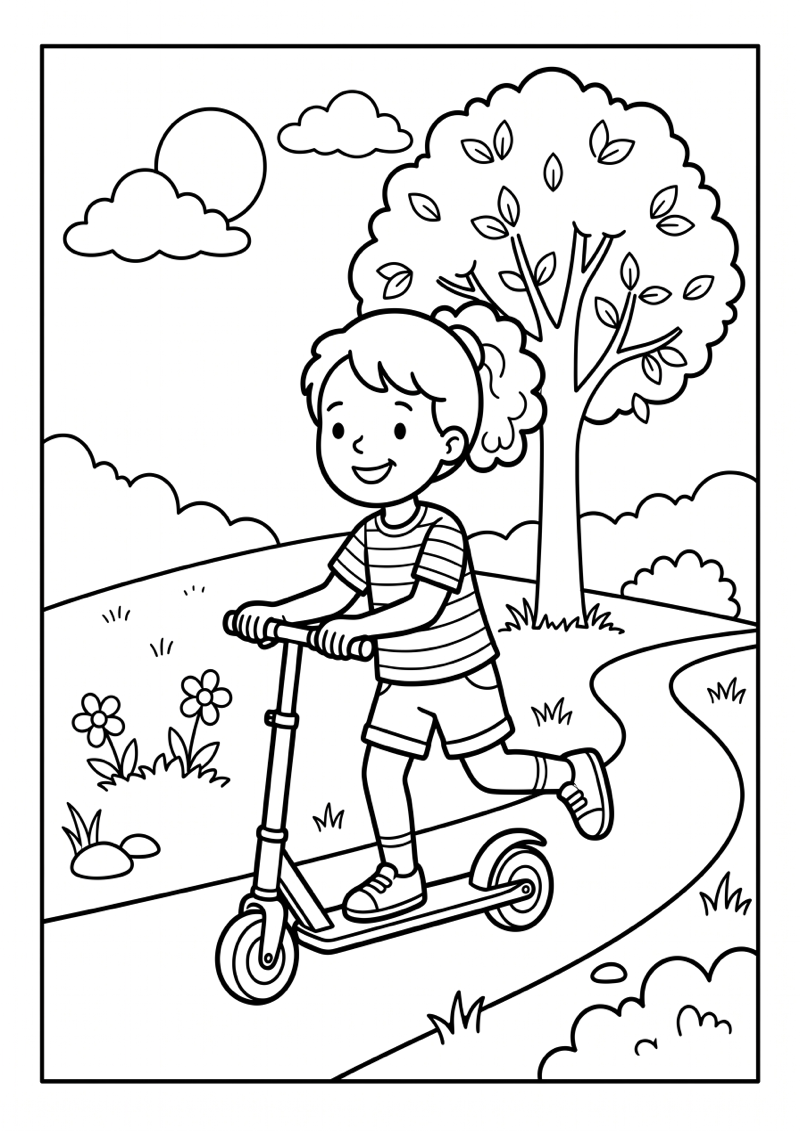 Meisje op Step Kleurplaat — gratis kleurplaat printen