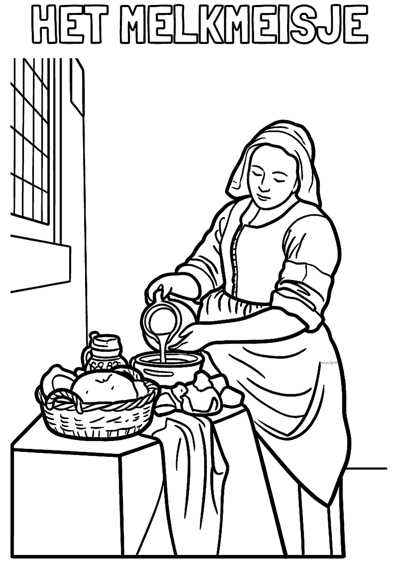 Het Melkmeisje van Vermeer kleurplaat