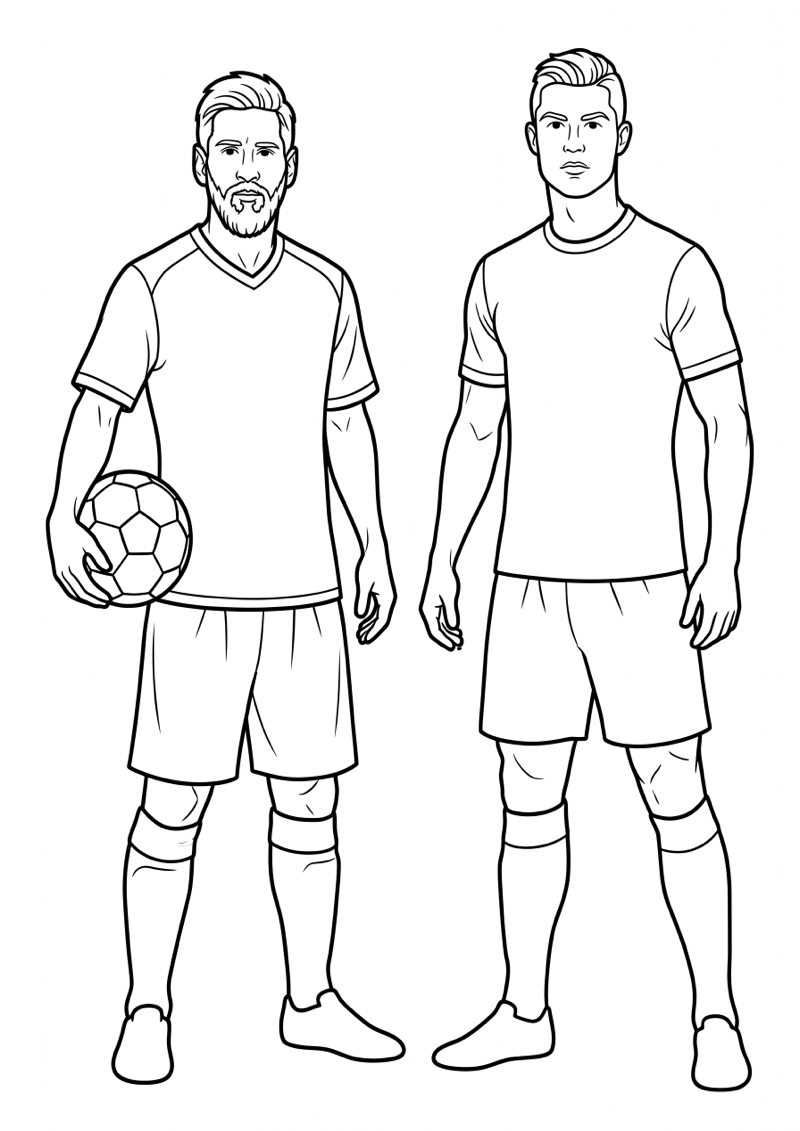 Messi en Ronaldo Naast Elkaar Kleurplaat — gratis kleurplaat printen