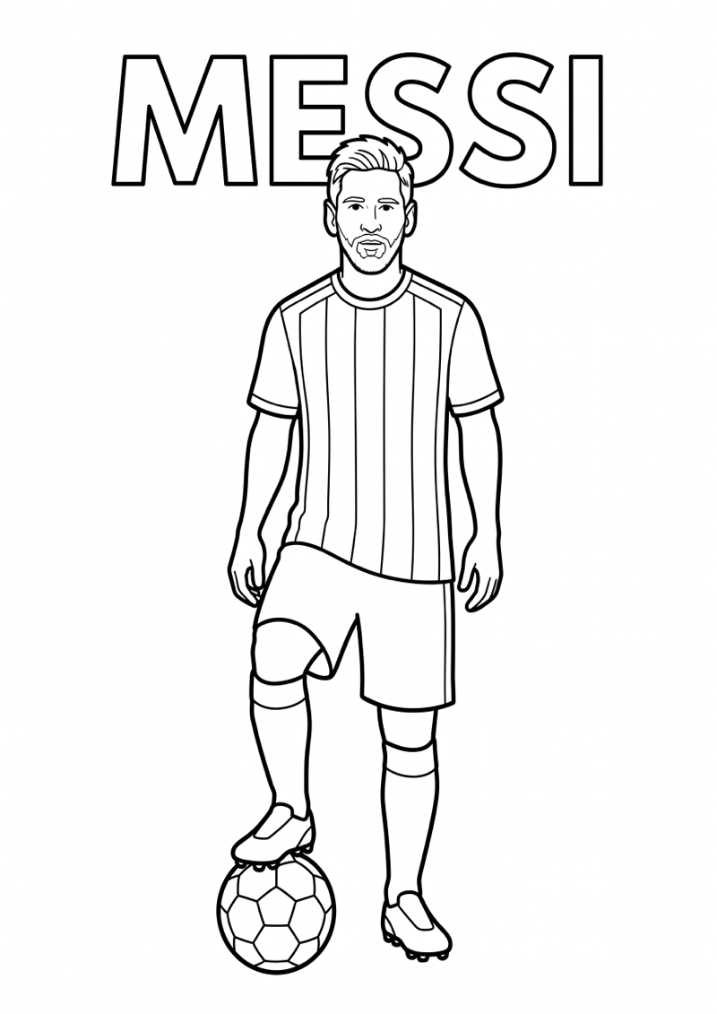 Messi met Bal Kleurplaat — gratis kleurplaat printen
