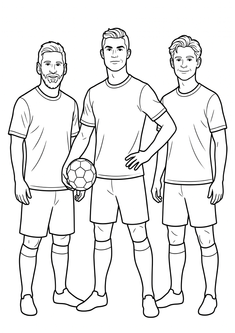 Messi Ronaldo Frenkie Samen Kleurplaat — gratis kleurplaat printen