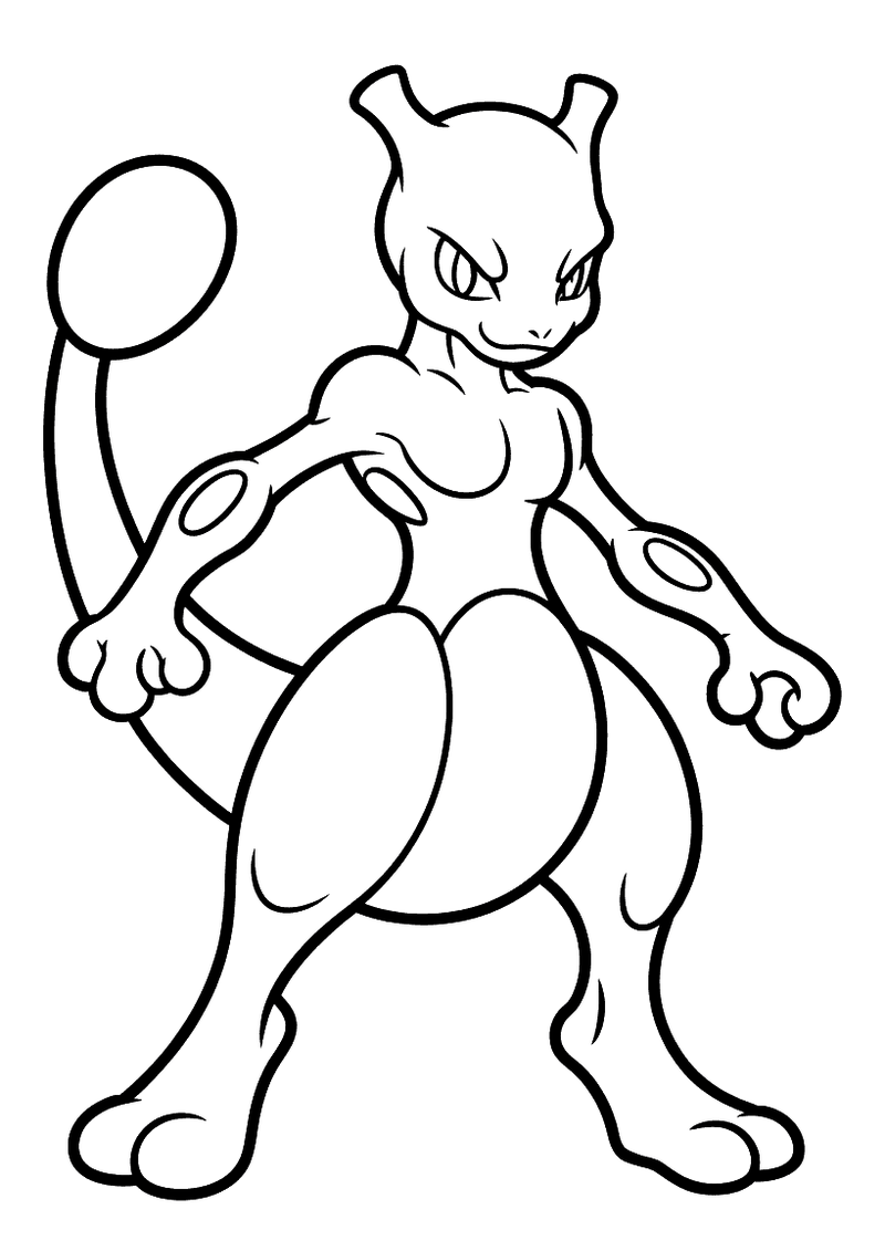 Mewtwo in krachtige pose kleurplaat — gratis kleurplaat printen