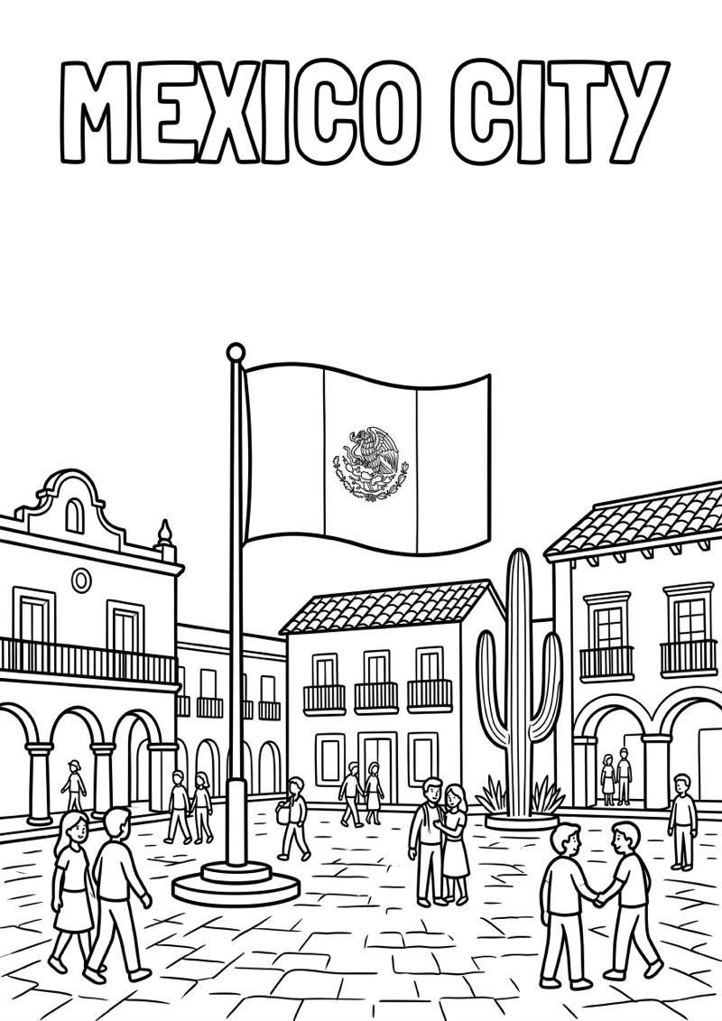 Mexico City Kleurplaat — gratis kleurplaat printen