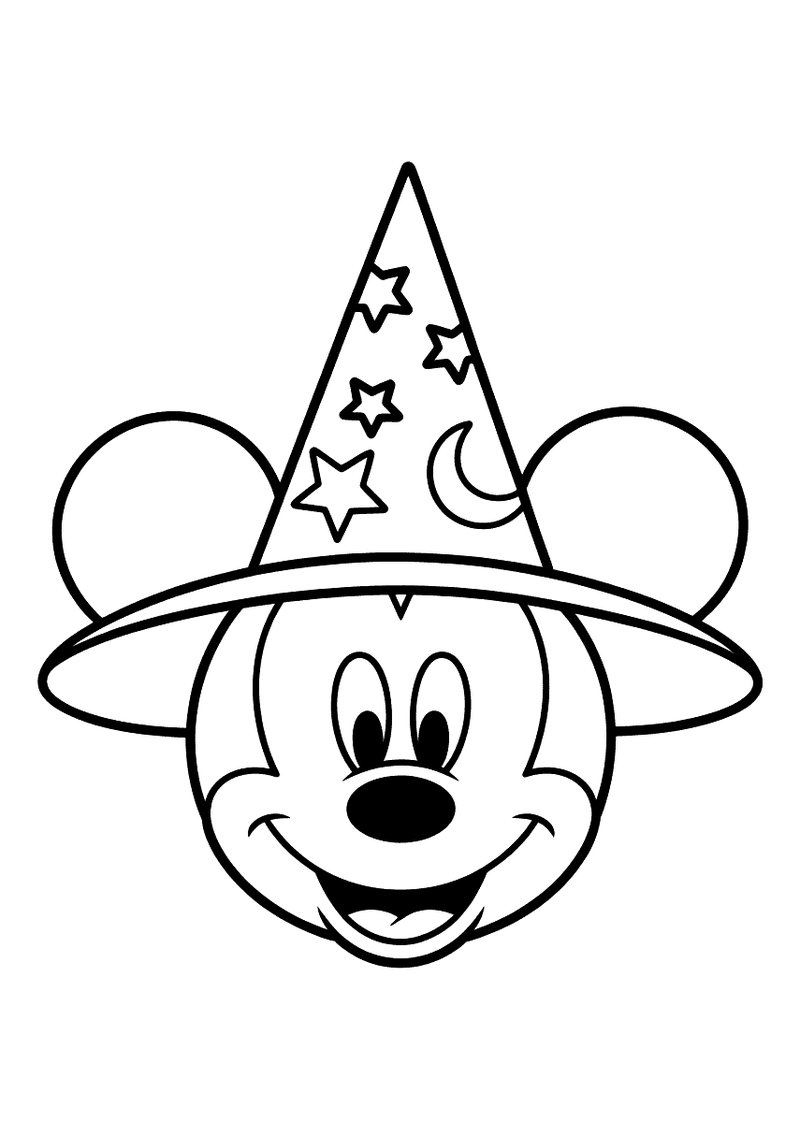 Mickey Mouse Klassieke Tovenaarshoed — gratis kleurplaat