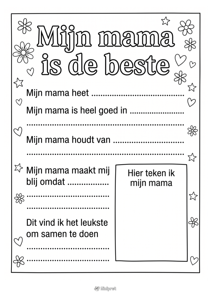 Mijn mama is de beste invulblad — gratis kleurplaat printen