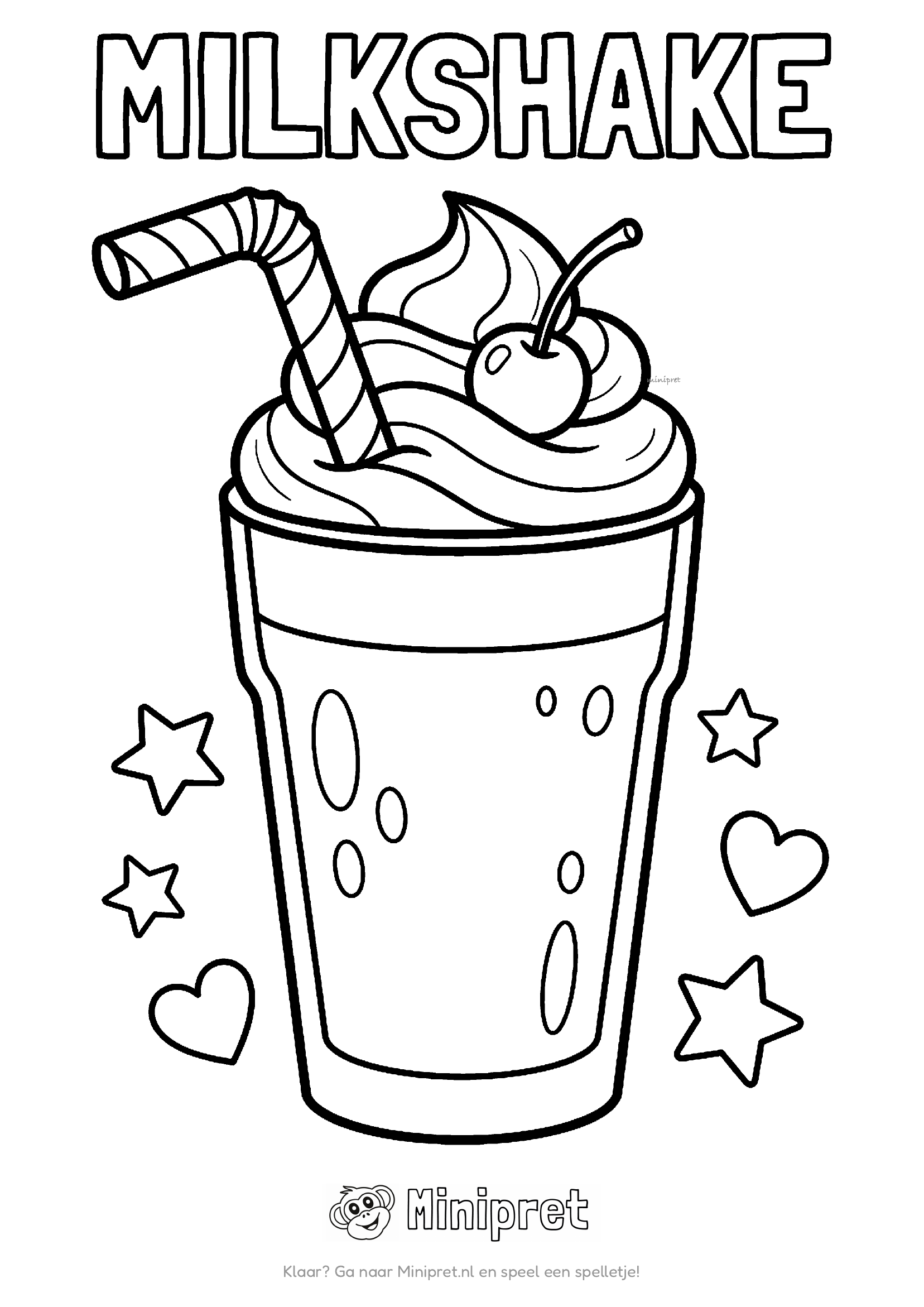 Milkshake als kleurplaat: hoge milkshake-beker met slagroom, kers en rietje