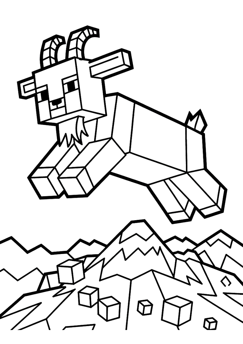 Minecraft geit springt in sneeuw kleurplaat — gratis kleurplaat printen