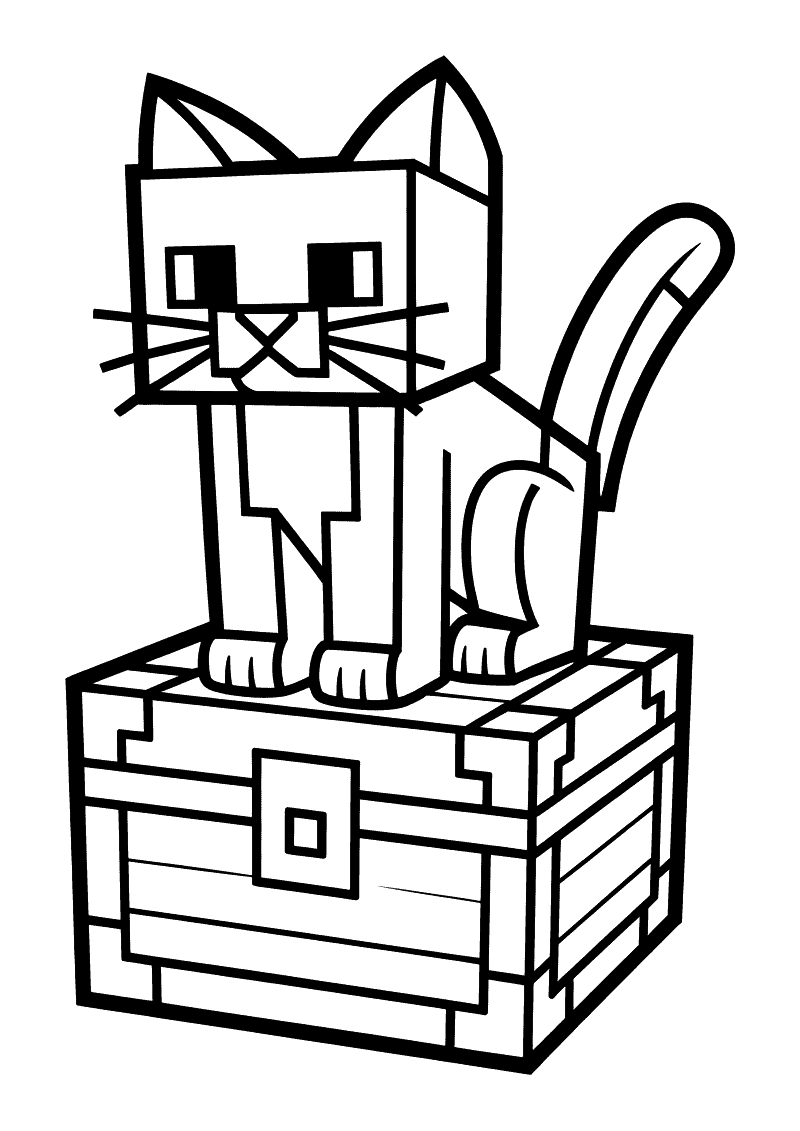 Minecraft kat zit op kist kleurplaat — gratis kleurplaat printen