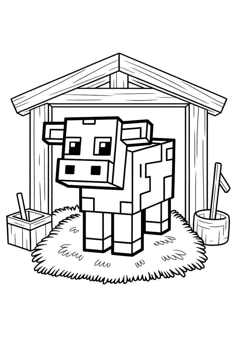Minecraft koe in schuur kleurplaat — gratis kleurplaat printen