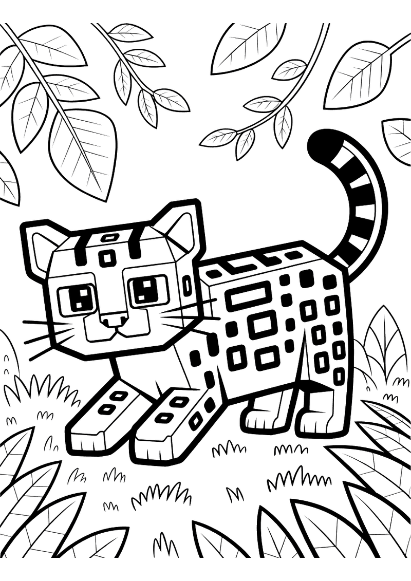 Minecraft ocelot verstopt in jungle kleurplaat — gratis kleurplaat printen