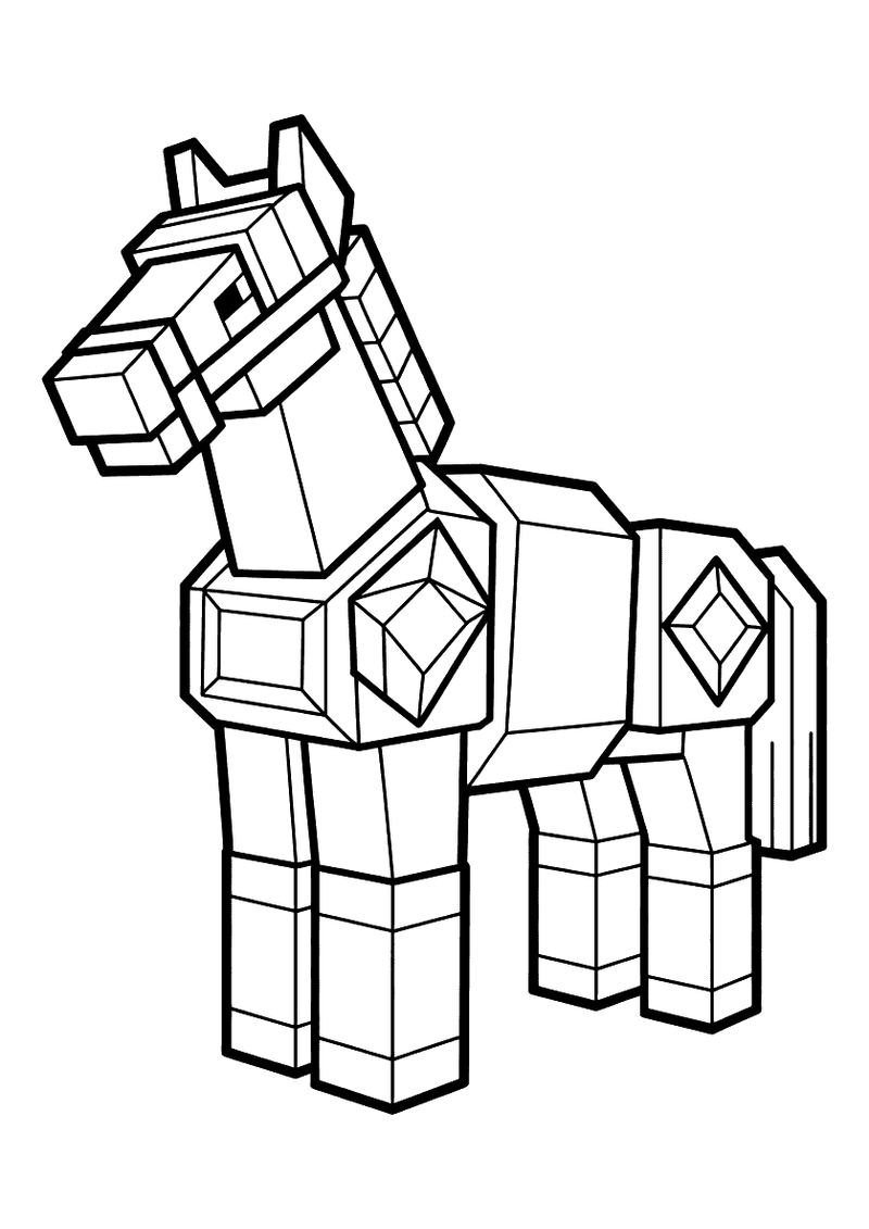 Minecraft paard met harnas kleurplaat — gratis kleurplaat printen