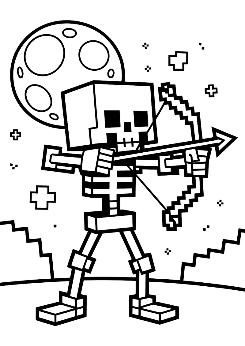 Minecraft skelet schiet pijlen kleurplaat — gratis kleurplaat printen