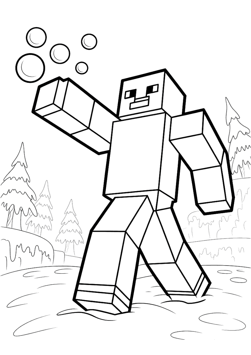 Minecraft sneeuw golem gooit sneeuwballen kleurplaat — gratis kleurplaat printen