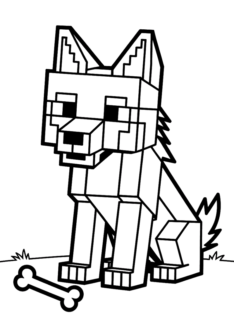 Minecraft wolf met bot kleurplaat — gratis kleurplaat printen