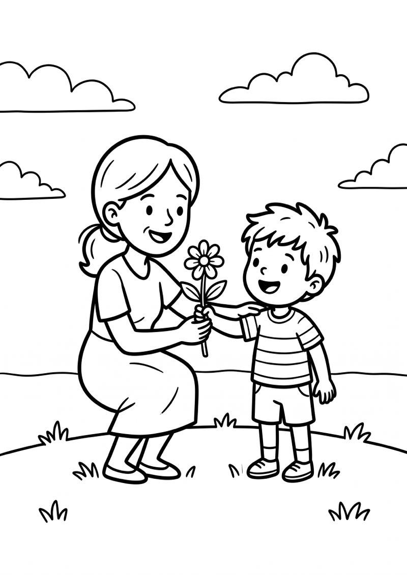 Moeder en zoon kleurplaat — gratis kleurplaat