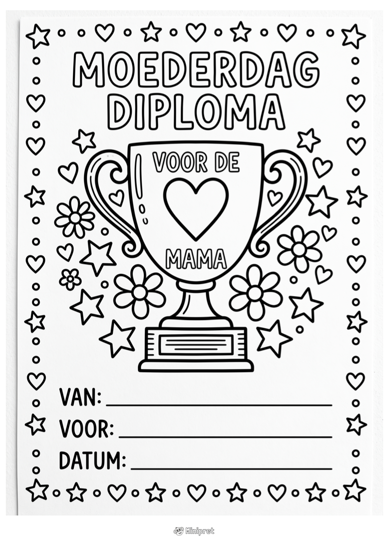 Moederdag diploma trofee — gratis kleurplaat printen