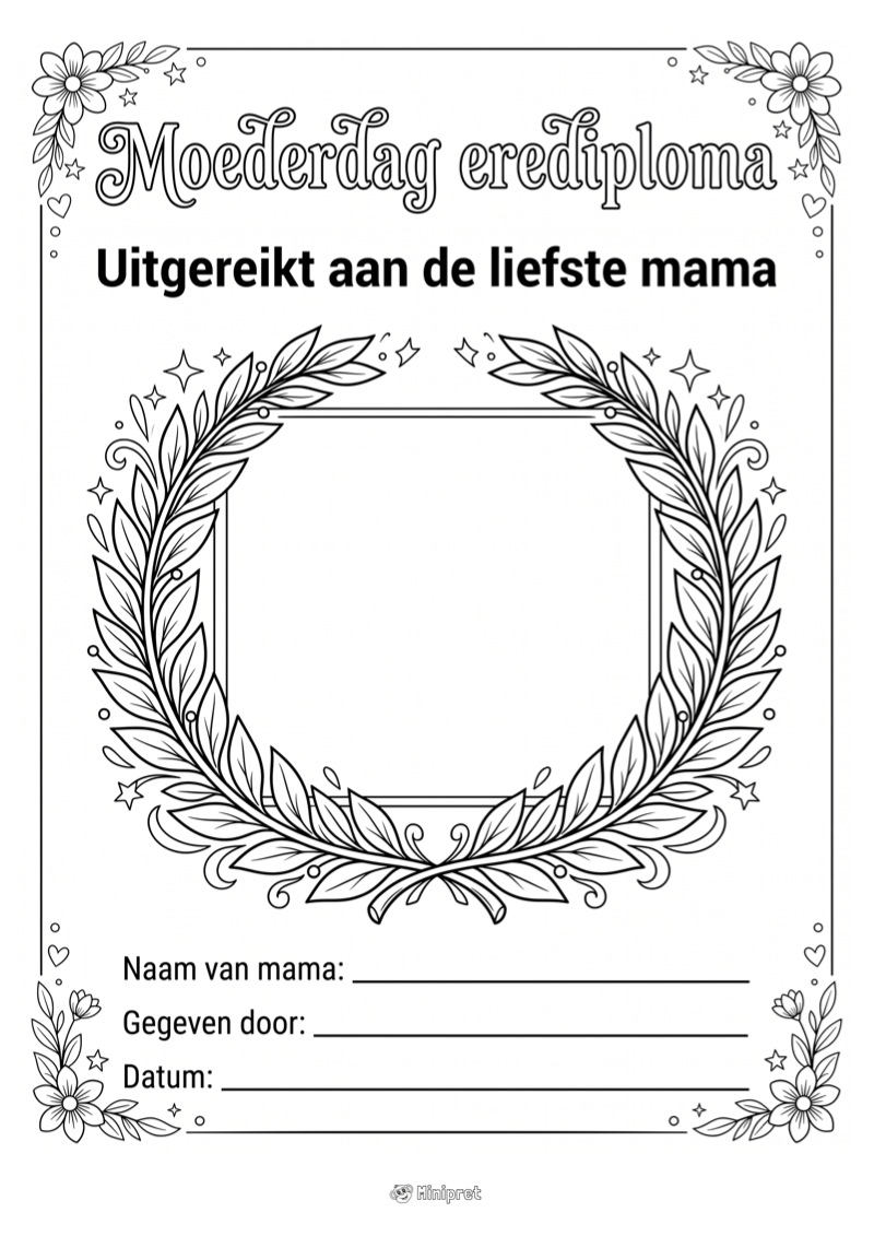 Moederdag erediploma — gratis kleurplaat printen