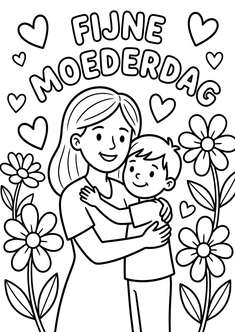 Moederdag Moeder en Kind Kleurplaat — gratis kleurplaat printen