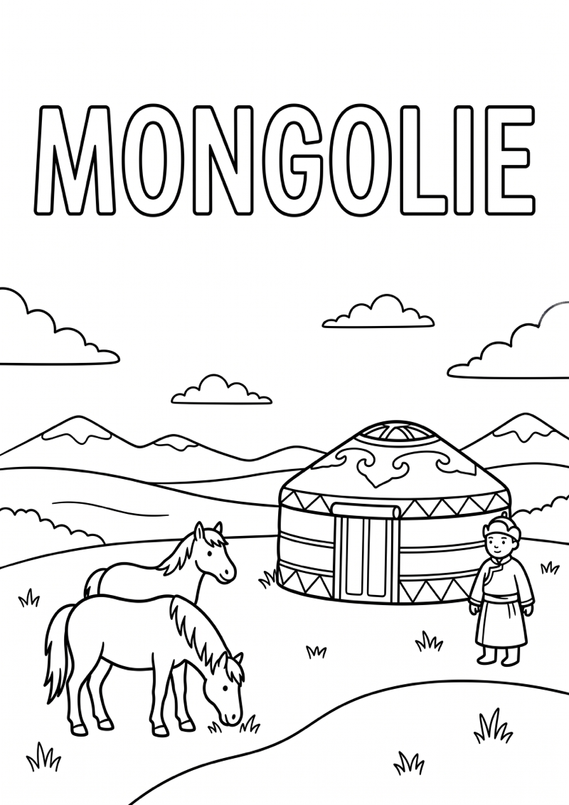 Mongolie Kleurplaat — gratis kleurplaat