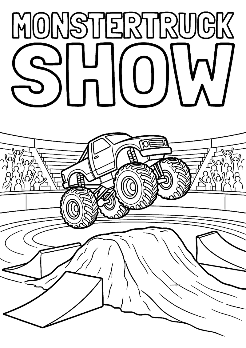 Monstertruck show in de arena kleurplaat