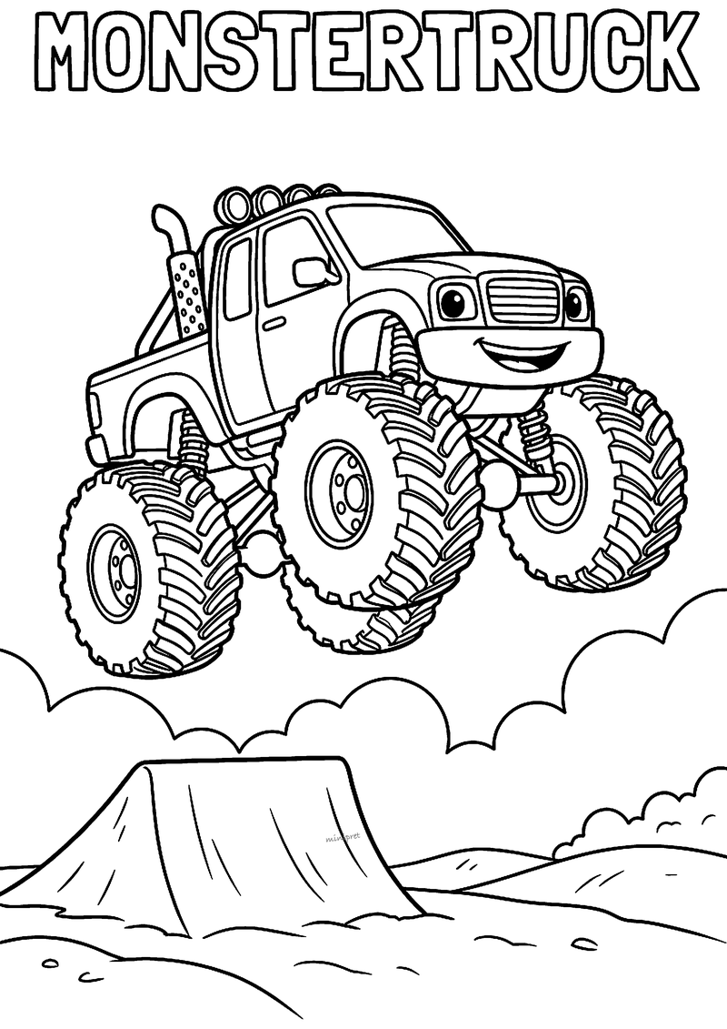 Monstertruck sprong van de schans kleurplaat