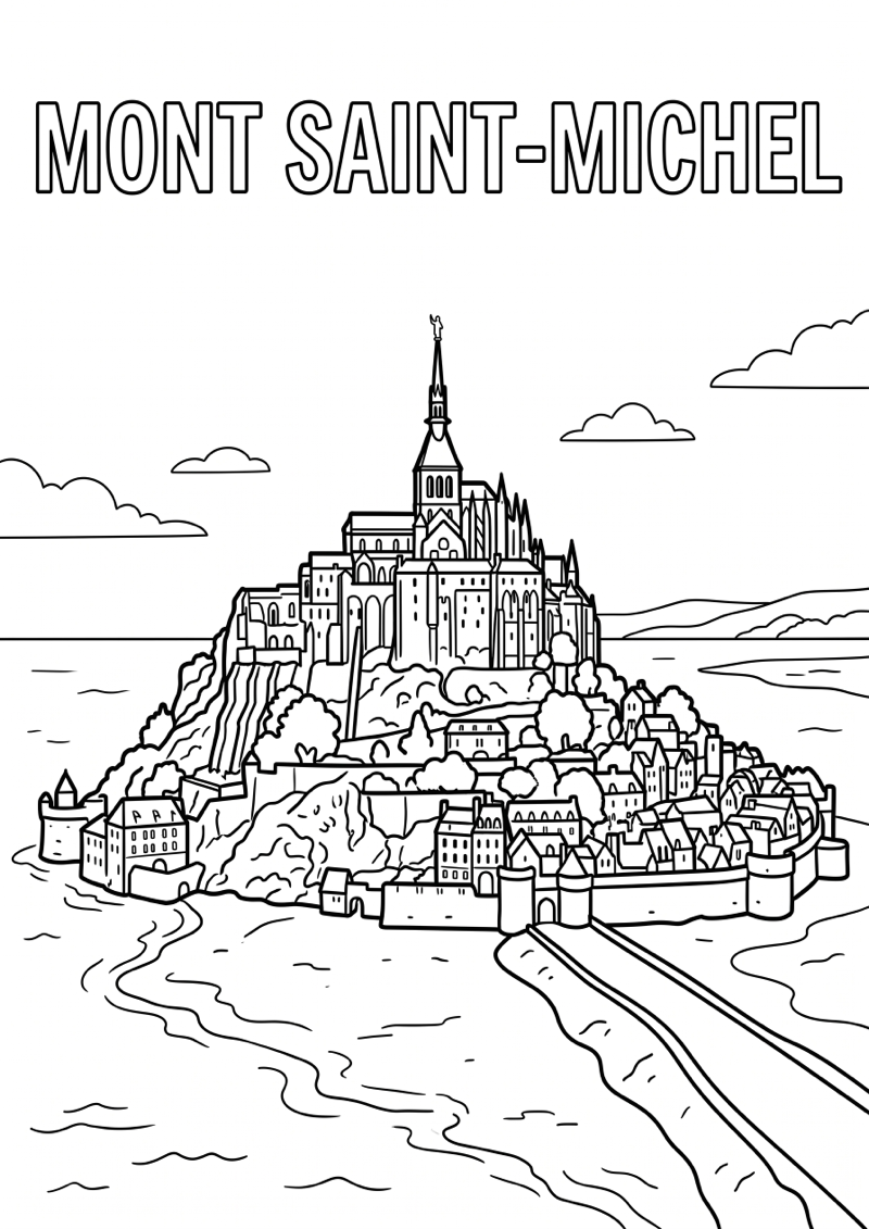 Mont Saint Michel Kleurplaat — gratis kleurplaat printen