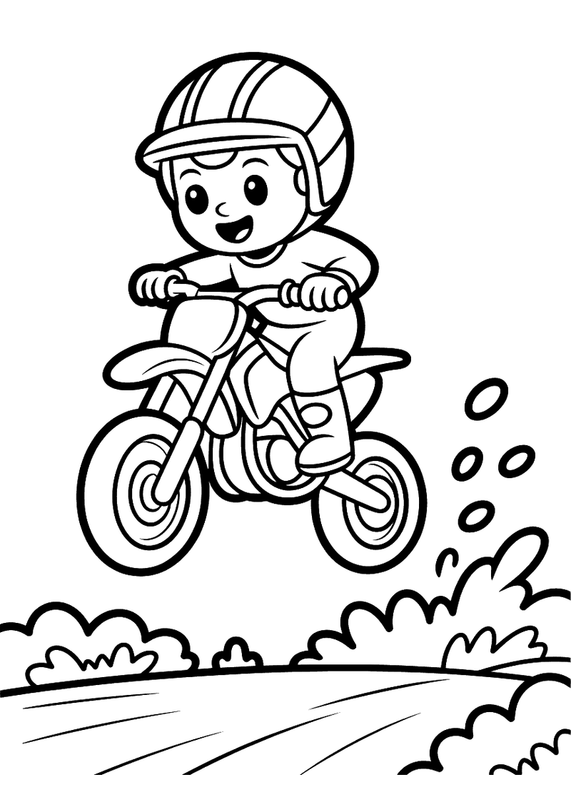Motocross springt over modder heuvel kleurplaat — gratis kleurplaat