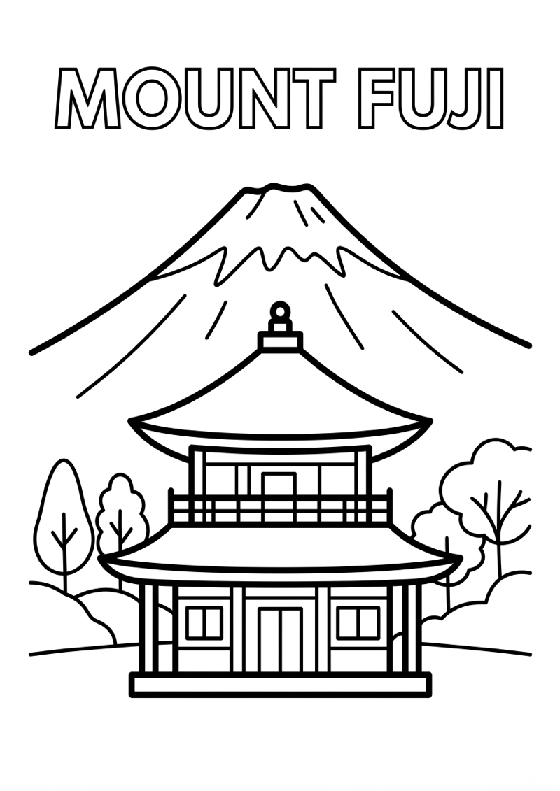 Mount Fuji Tempel Kleurplaat — gratis kleurplaat printen