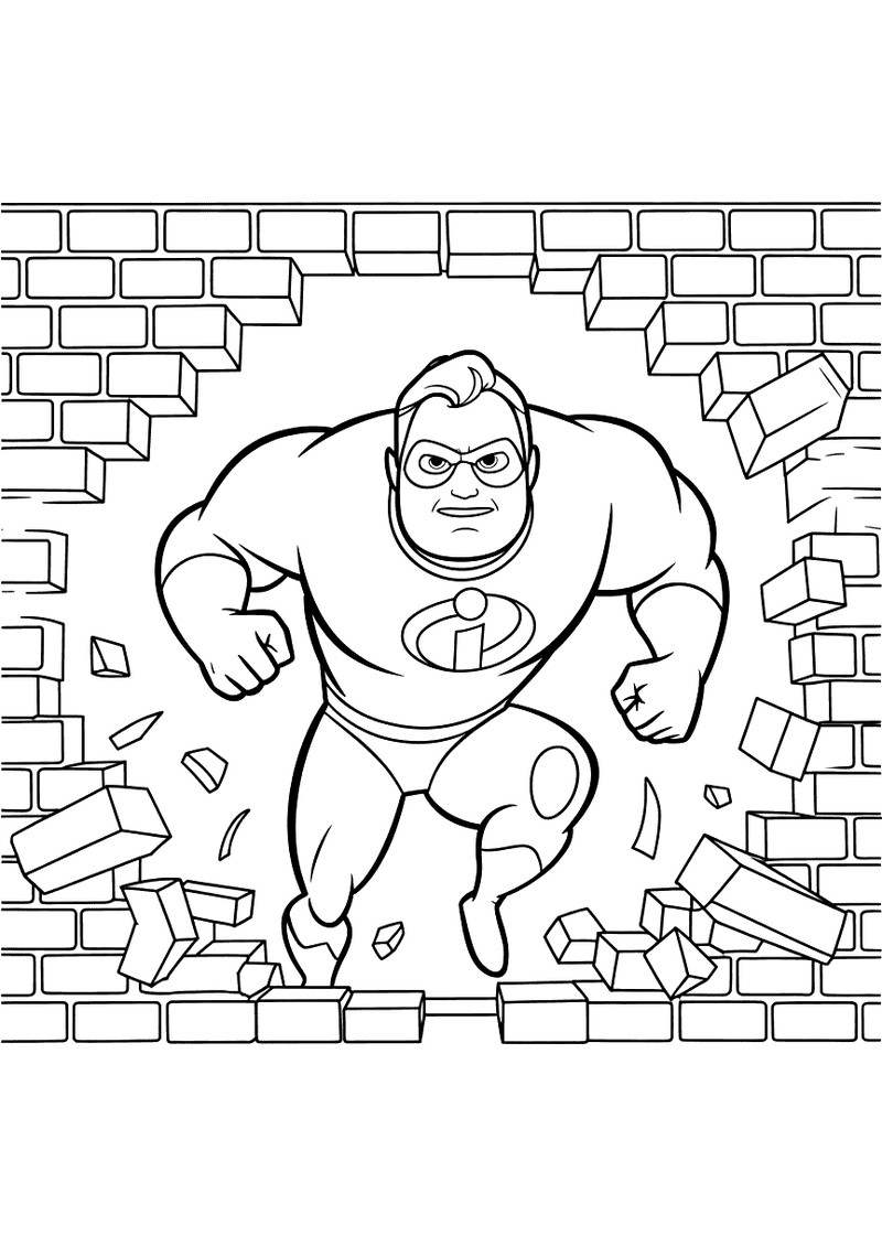 Mr Incredible Breekt Door een Muur Kleurplaat — gratis kleurplaat printen