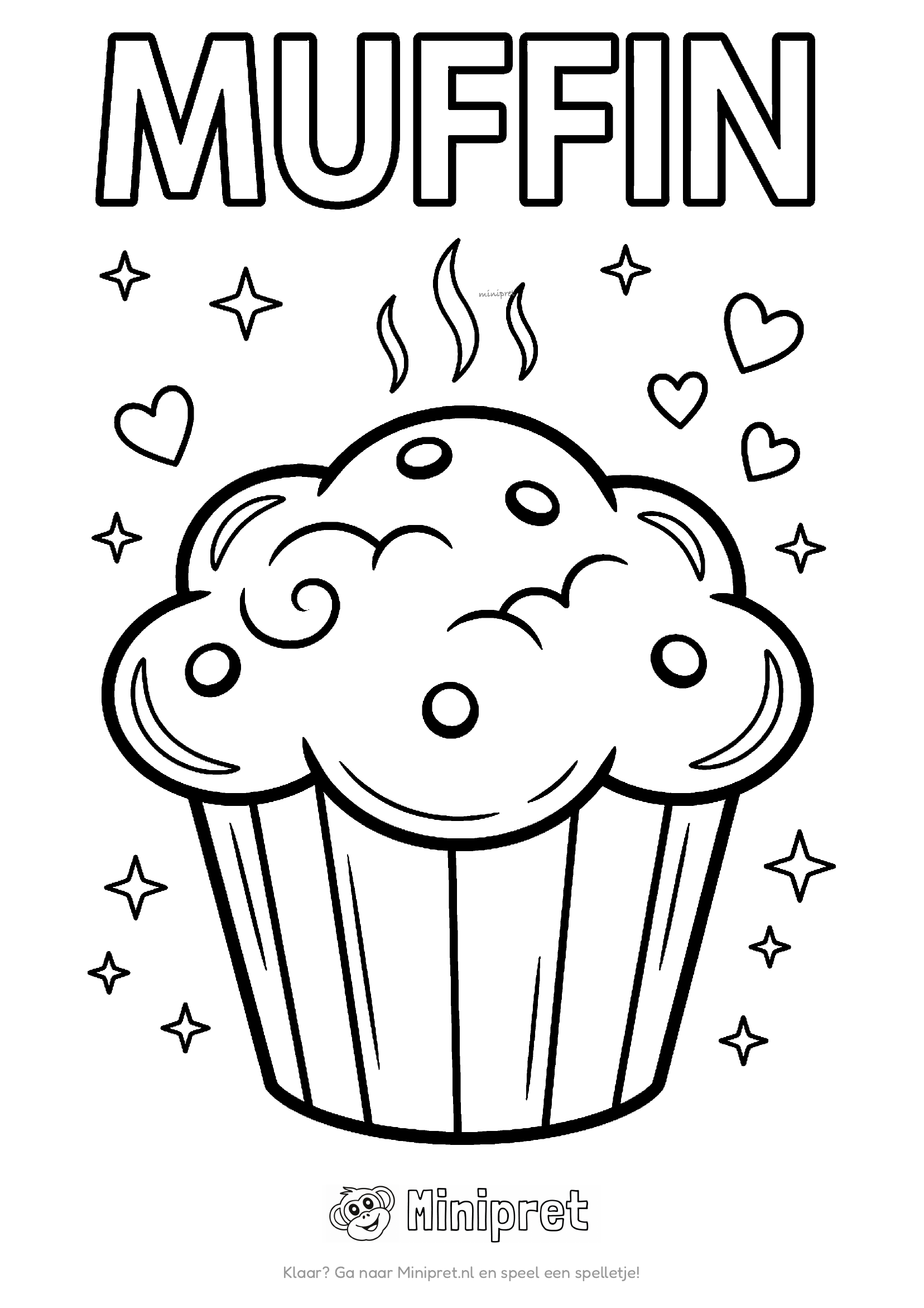 Muffin als kleurplaat: muffin met chocolade-stukjes op de bovenkant