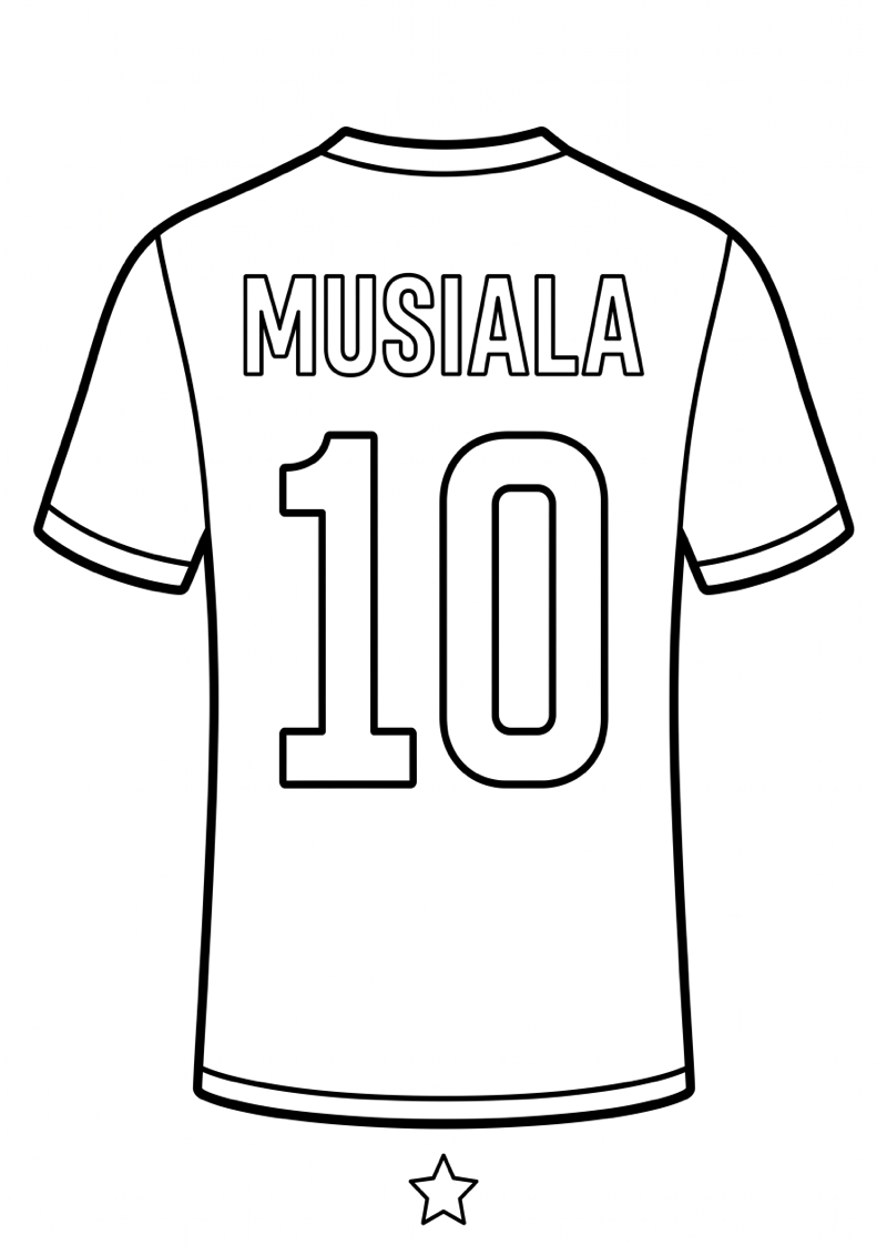 Musiala Voetbalshirt Kleurplaat — gratis kleurplaat printen