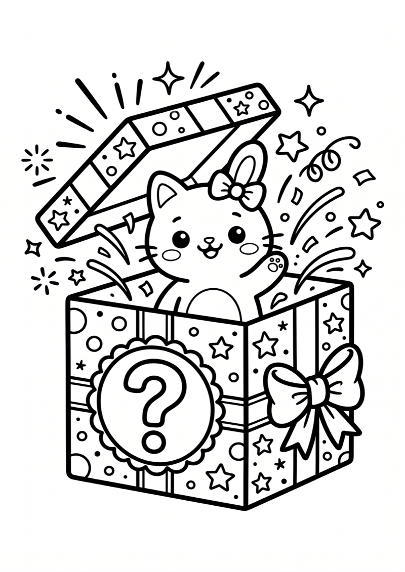 Mystery Box met Dier Kleurplaat — gratis kleurplaat printen