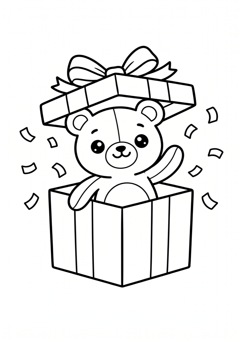 Mystery Box met Knuffel Kleurplaat — gratis kleurplaat printen