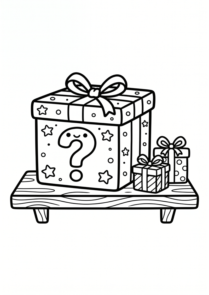 Mystery Box op Plank Kleurplaat — gratis kleurplaat printen
