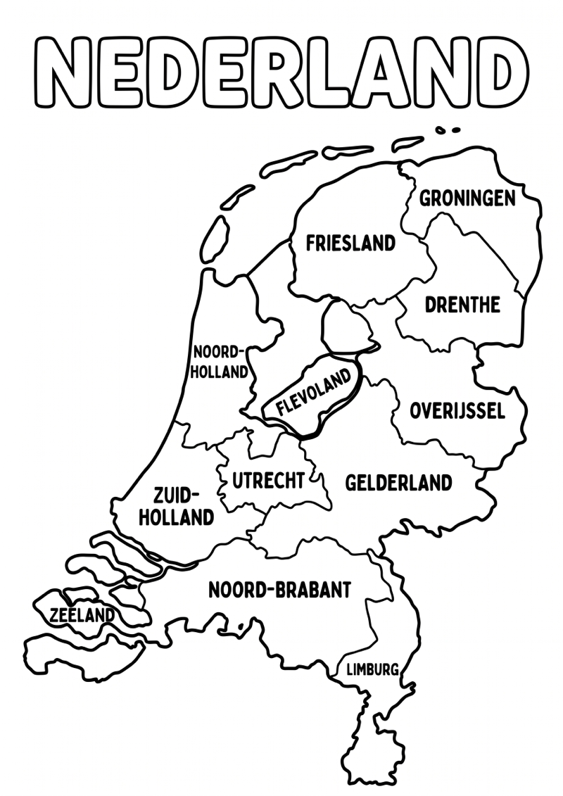 Nederland met Provincies Kleurplaat — gratis kleurplaat printen