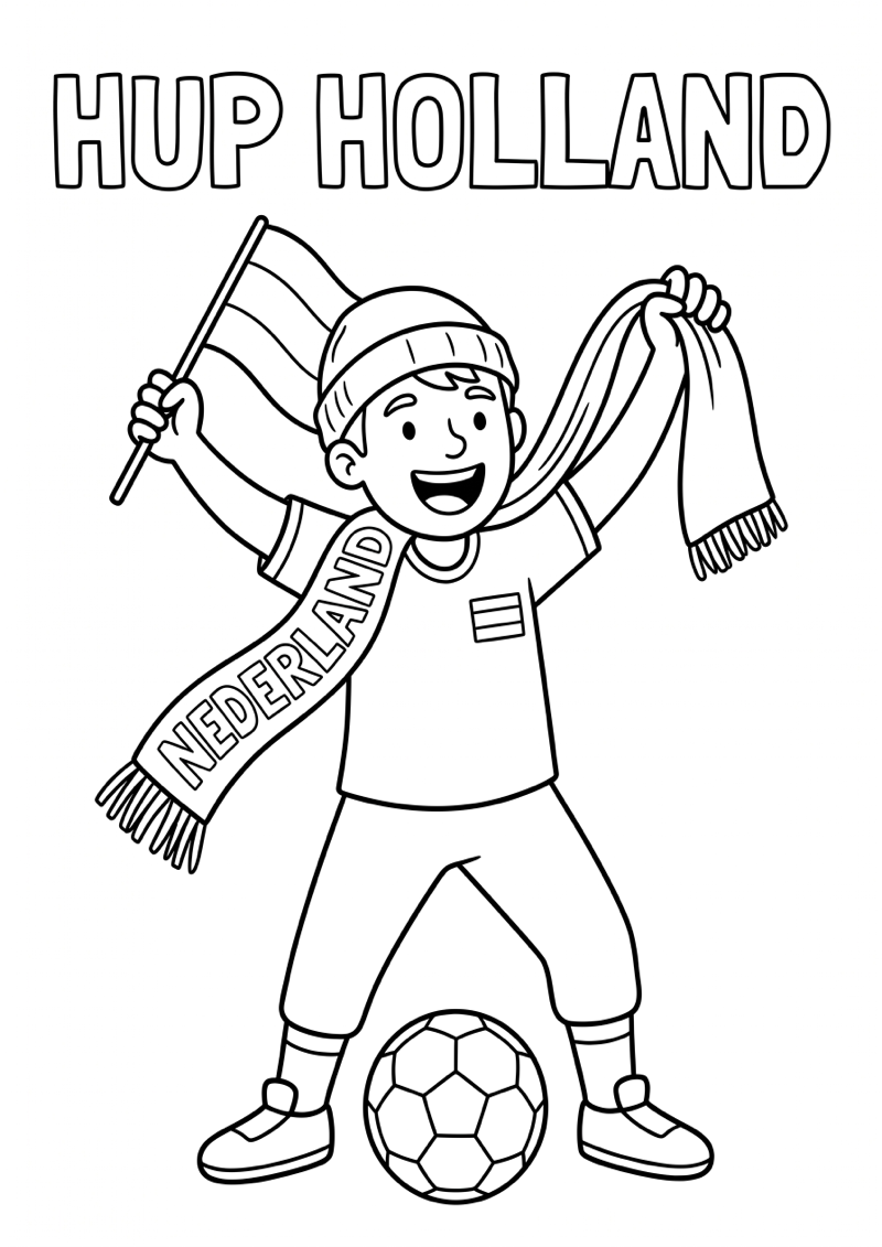 Nederlandse Fan met Sjaal en Vlag Kleurplaat