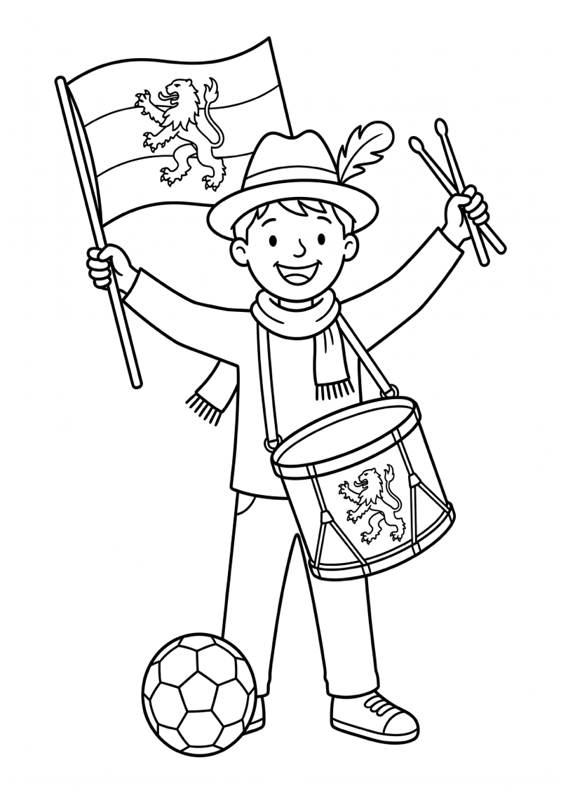 Nederlandse Fan met Trommel Sjaal Vlag Kleurplaat