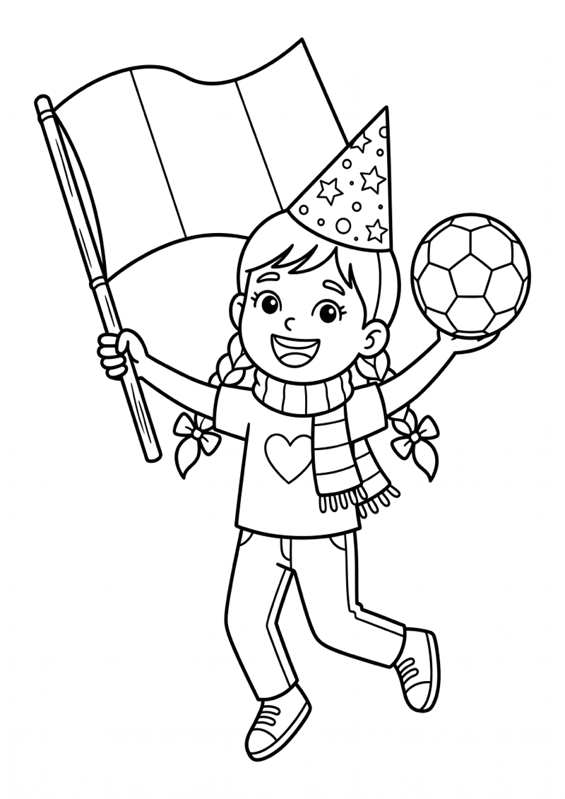 Nederlandse Supporter met Vlag en Feesthoed Kleurplaat — gratis kleurplaat printen