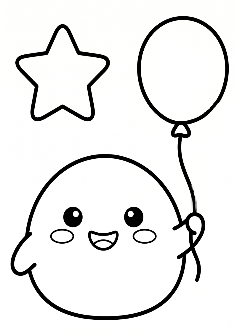 Needoh Squishy Feestscene met Ballon Kleurplaat — gratis kleurplaat