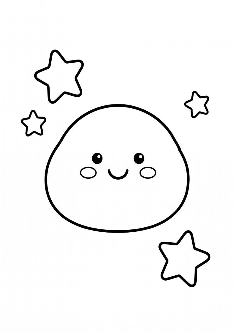 Needoh Stressbal met Gezicht en Sterren Kleurplaat — gratis kleurplaat