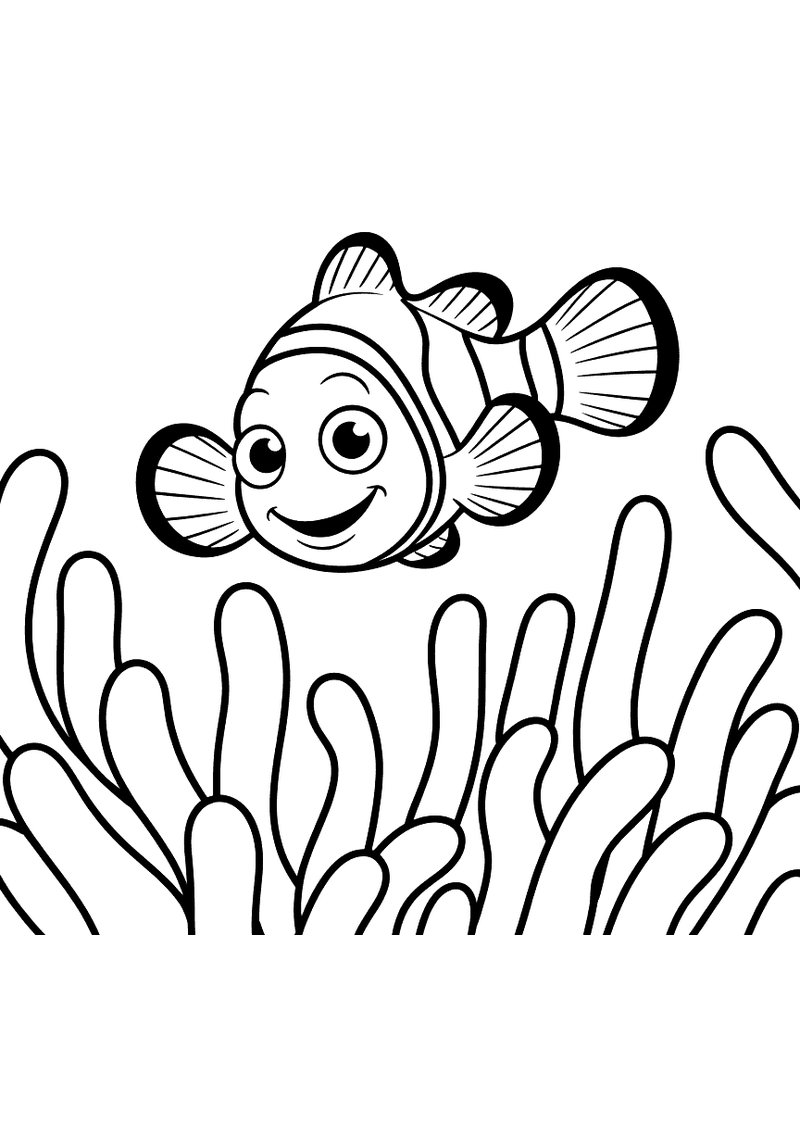 Nemo Zwemt Door Zeeanemoon — gratis kleurplaat