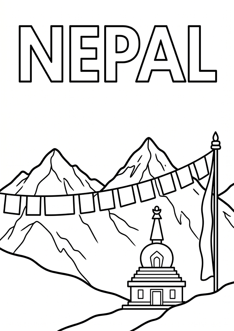 Nepal Kleurplaat — gratis kleurplaat