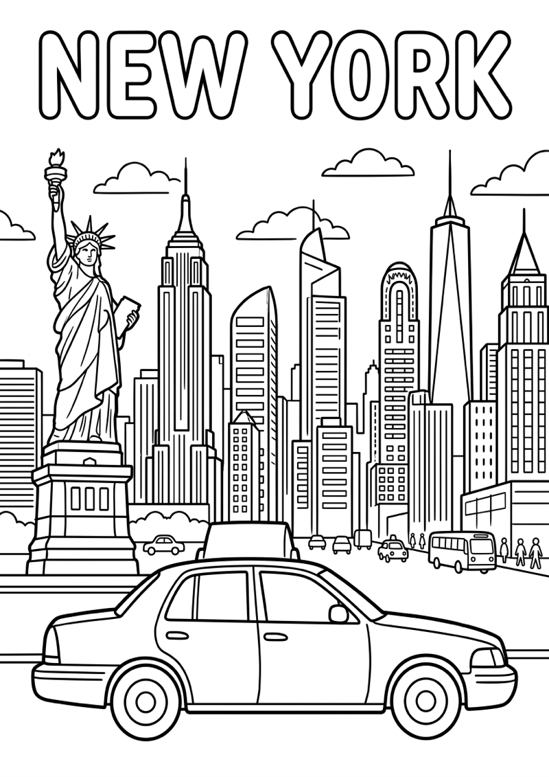 New York Kleurplaat — gratis kleurplaat printen