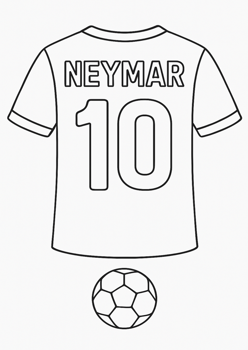Neymar Voetbalshirt Kleurplaat — gratis kleurplaat printen