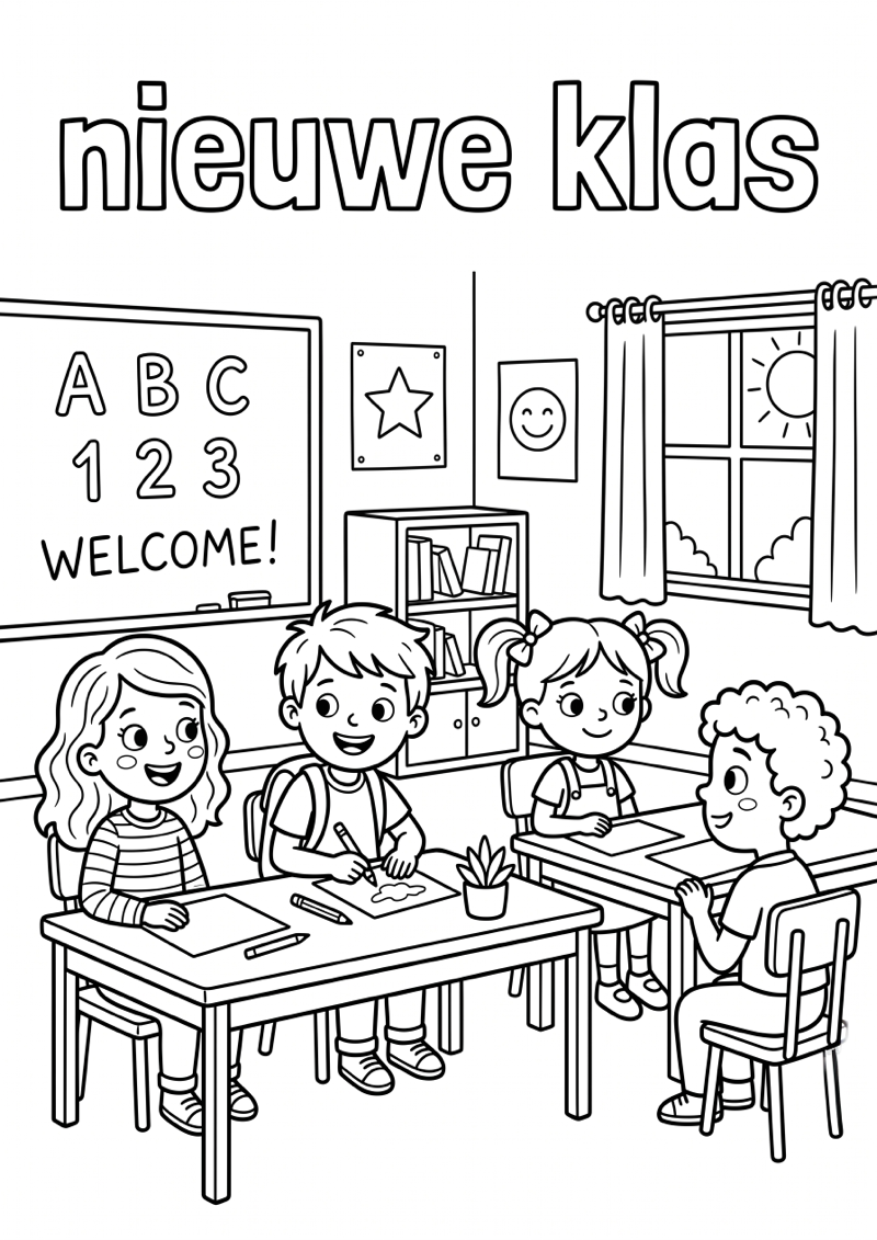 Nieuwe Klas Kleurplaat — gratis kleurplaat printen
