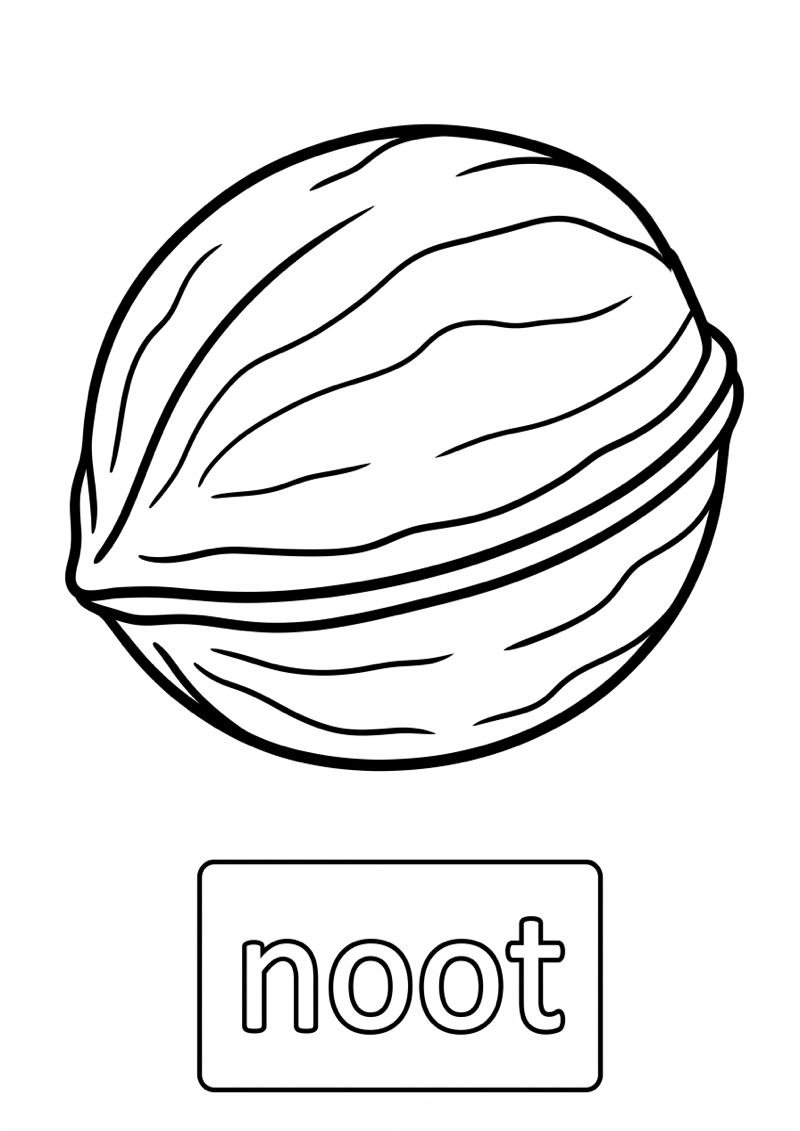 Noot Woordkaart Kleurplaat — gratis kleurplaat