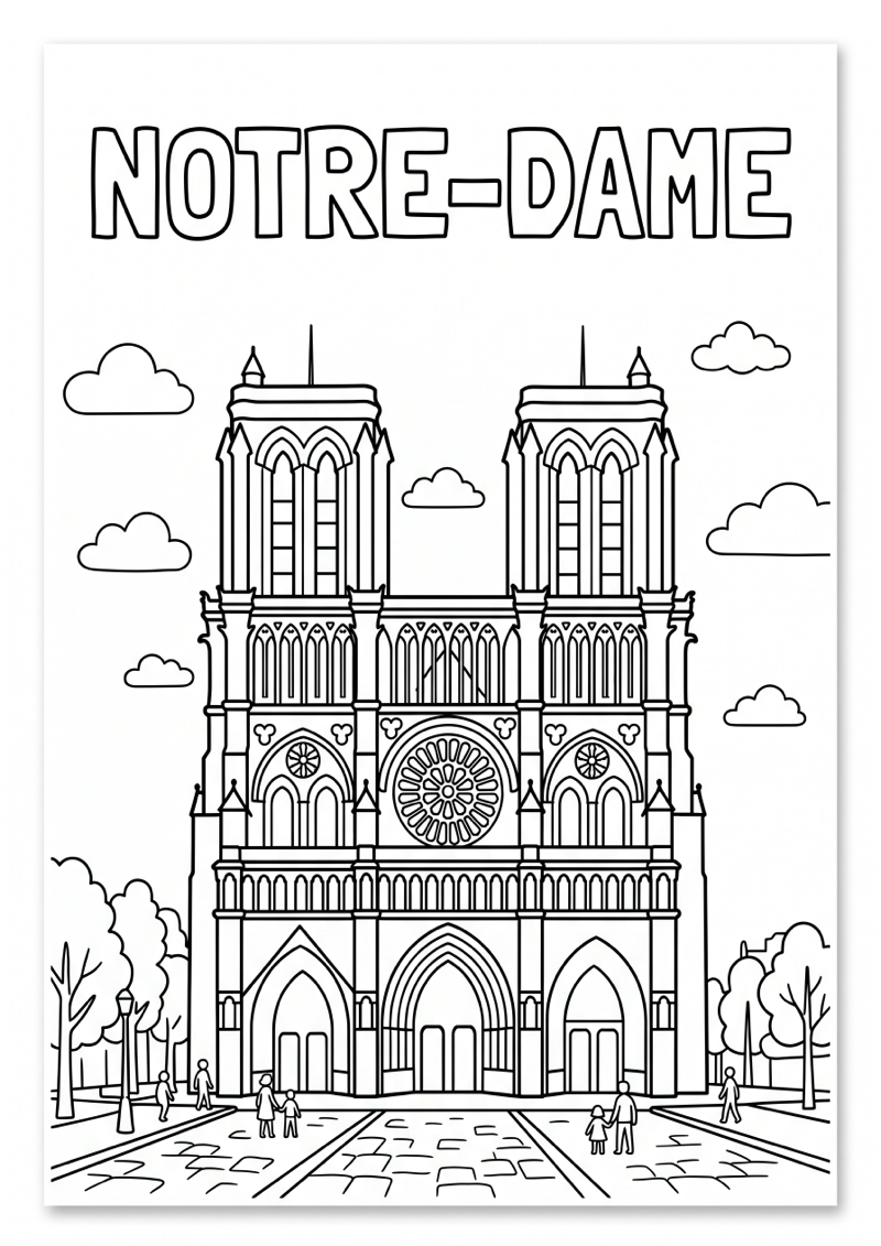 Notre Dame Kleurplaat — gratis kleurplaat printen