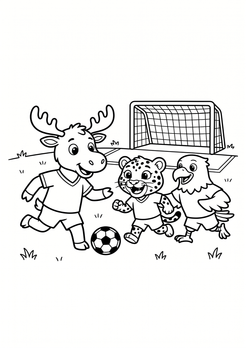 Officiele Wk 2026 Mascottes op het Veld Kleurplaat — gratis kleurplaat printen